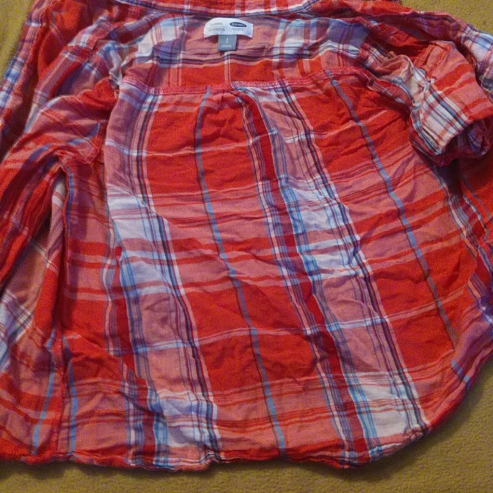 Pink Blue White Vibrant Flannel Old Navy
